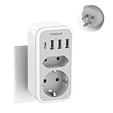 TESSAN Adapter USA Deutschland Stecker mit 3USB 1USB C, USA Adapter Steckdose...