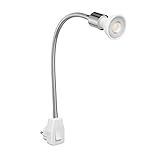 ledscom.de Steckdosenlampe LESCH Leselampe Schwanenhals, Schalter, Chrom inkl....