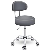 TRESKO® Rollhocker mit Lehne Grau | Arbeitshocker höhenverstellbar 46-58 cm |...