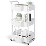 HBTower Rollwagen aus Kunststoff，Küchenwagen 3 Etagen, Servierwagen, mit...