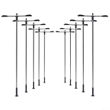 10 Stück LED-Doppel-Peitschenlampen mit Stahlmast, höhenverstellbar bis 104 mm, inklusive Serienwiderständen, kompatibel mit 12-16 V, für Modell-Layouts