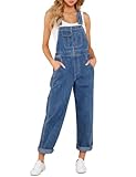 Roskiky Overall Damen Sommer Jeans Latzhose Tasche Blau L