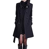 EWFAS Damen Mantel Trenchcoat,Elegant Schwarz Umlegekragen Wollmantel...