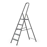 DRABEST - Stehleiter - mit 5 Stufen - bis 125 kg belastbar - 1,73 m lang -...