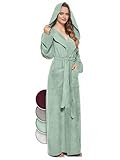 jazzylab Bademantel Damen mit Kapuze extra lang 100% Baumwolle (340 gm²), Mint...