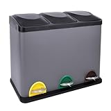 SVITA TC3X15 Treteimer 45 Liter Grau 3X 15L dreifach Abfalleimer 3er-Mülleimer...