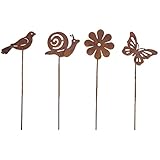 Gartendeko Rost,4er Set Garden Gartenstecker,Roststecker aus Edelrost Metall,...