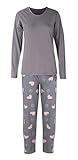 HEYO Schlafanzug Damen Lang Pyjama aus Baumwolle Zweiteiliges Set Langarm Shirt...