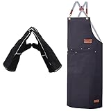 ETLEE Grillhandschuhe Hitzebeständig 300°C Leder +Canvas Grillschürze für...