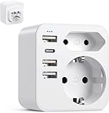 6-in-1 USA Adapter Steckdose, Adapter USA Deutschland Stecker mit 3USB 1USB C...