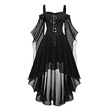 Halloween Kostüm Damen Gothic Kleid Kurz Mittelalter Gebundene Taille...