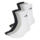 adidas Unisex CUSHIONED CREW SOCKS 6 PAIR PACK, White/Medium Grey Heather/Black,...