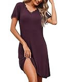 Demegimi Nachthemd Damen Kurzarm Schlafshirt Baumwolle Kurz Sexy Spitze...