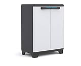 Keter Linear Kunststoffschrank, niedrig, hellgrau/schwarz/blau, 68 x 39 x 90 cm