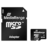 MediaRange micro SDXC Speicherkarte mit SD Adapter 64GB - Geschwindigkeit Klasse...
