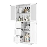 HOCSOK Badezimmerschrank Hoch, Badschrank Hochschrank mit 3 Türen und 3...