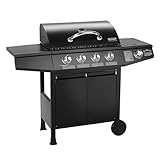 TAINO BASIC 4+1 BBQ Gasgrill Grillwagen Edelstahl-Brenner + Seitenkocher Grill...