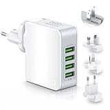 Reiseadapter Weltweit 4 USB Universal Reisestecker Adapter Ladegerät 22W,...