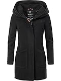 MARIKOO Damen Wollmantel Warmer Trenchcoat mit Kapuze Maikoo Schwarz Gr. XXL