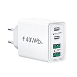 USB C Ladegerät, 40W 4-Port Stecker USBC Mehrfach Ladegerät mit PD und QC,...