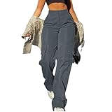 Cargohose Damen Weite Hosen Stretch High Waist Wanderhose mit Taschen Bootcut...