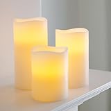 Lights4fun 3er Set LED Echtwachskerzen Timerfunktion LED Kerzen flackernde...