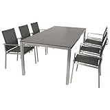 DEGAMO Gartengarnitur Sydney 7-teilig Edelstahl (6X Stapelsessel gepolstertes...