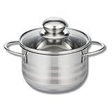 ELO Edelstahl Kochtopf 14 cm, 1.1 Liter, Grau 2, mit Glasdeckel, PFAS-frei,...