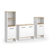 Vicco Badmöbel-Set Weiß/Goldkraft Eiche Karli, bestehend aus Bad...