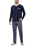 Bresdk Schlafanzug Herren Pyjama Set Lang Baumwolle Winter Nachtwäsche Männer...