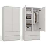 CDF Kleiderschrank Weiß 90cm Breit Kinderzimmer Schlafzimmer 2 Schubladen...