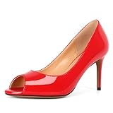 EDEFS Damen Peep Toe Pumps Elegante Offene Zehe Schuhe mit 8CM Absatz Rote...