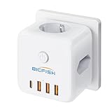 Bigfish Steckdosenleiste mit USB C, Mehrfachsteckdose mit 4 USB,...