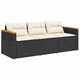 vidaXL Gartensofa 3-Sitzer, Loungesofa Sofa mit mit Kissen, Sitzgruppe...