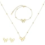 HekouJiub Schleife Perlenschmuckset Gold Brautschmuck Set Schleife Halskette...