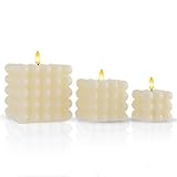 Meisterhome LED Kerzen Set 3er Elfenbein – Bubble Design, Timer, 12/9/7,5 cm...