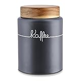 KHG Kaffeedose luftdicht, Keramik Steingut in Anthrazit Grau mit Holz-Deckel,...