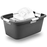 Novaliv Wäschewanne mit 4 Griffen 40L Anthrazit, Wäschebox Set Wäscheeimer...