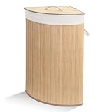 VOUNOT® Wäschekorb Bambus mit Deckel, 58L Eckwäschekorb Wäschesammler mit 2...
