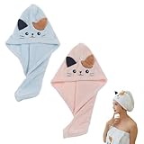 JcvPot 2 Stück Mikrofaser Haarturban Mit Knopf, Schnelltrocknendes...