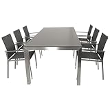 DEGAMO Gartengarnitur Sydney 7-teilig Edelstahl (6X Stapelsessel gepolstertes...