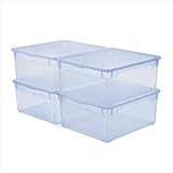 Rotho CLEAR Box 4er-Set Aufbewahrungsbox 18 l mit Deckel, platzsparend stapelbar...