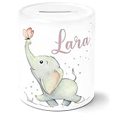 SpecialMe® Kinder Spardose mit Namen personalisiert Elefant Schmetterling...