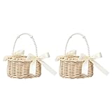 2 Stück Wicker Rattan Blumenmädchen Korb, Blumenkorb mit henkel und Schleife...