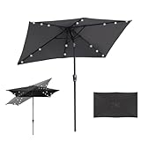 Fiqops Sonnenschirm LED Solar 210 x 140cm mit Kurbel | Sonnenschirm Rechteckig...