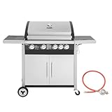 Royal Gourmet 4+1 Brenner Gasgrill Grillwagen mit Unterschrank, Edelstahlbrenner...