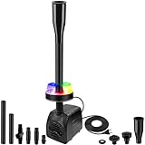 NATPOW Springbrunnenpumpe Aussen mit LED, RGB Teichpumpe für Miniteich,...
