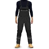 TMG® | Lange Arbeitslatzhose Herren, Schwarze Latzhose mit Kniepolstertaschen...