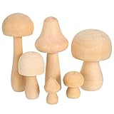 YANGWEN 6 Stück Holzpilze Bemalen, Holz Pilz SetNatürliche, Mushroom Decor,...