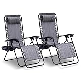 SereneLife Liegestuhl Klappbar, Relaxliege 2er Set Grau als Gartenmöbel zum...